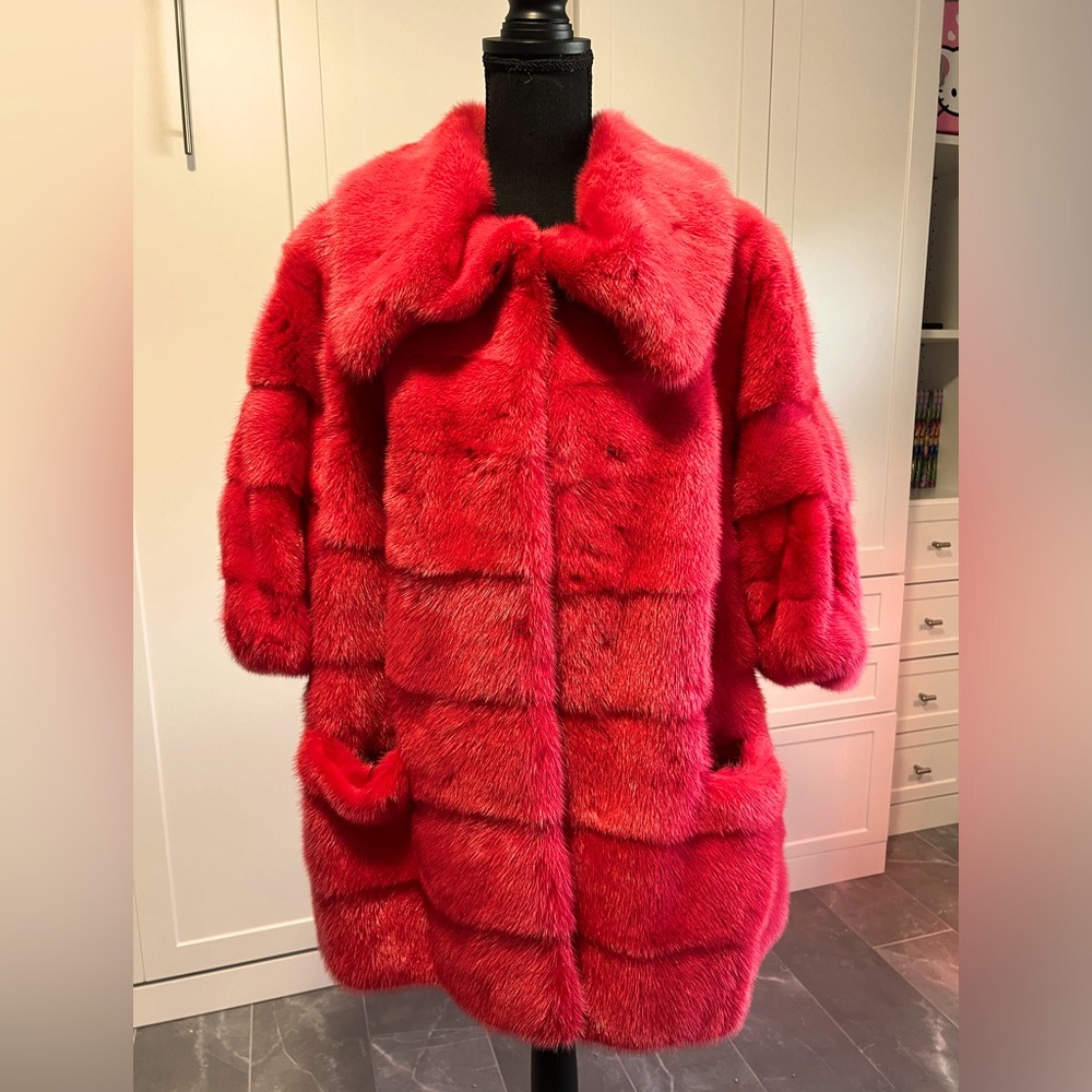 NWOT hot pink fuschia real mink saga fur jacket sz 44 Eu or medium